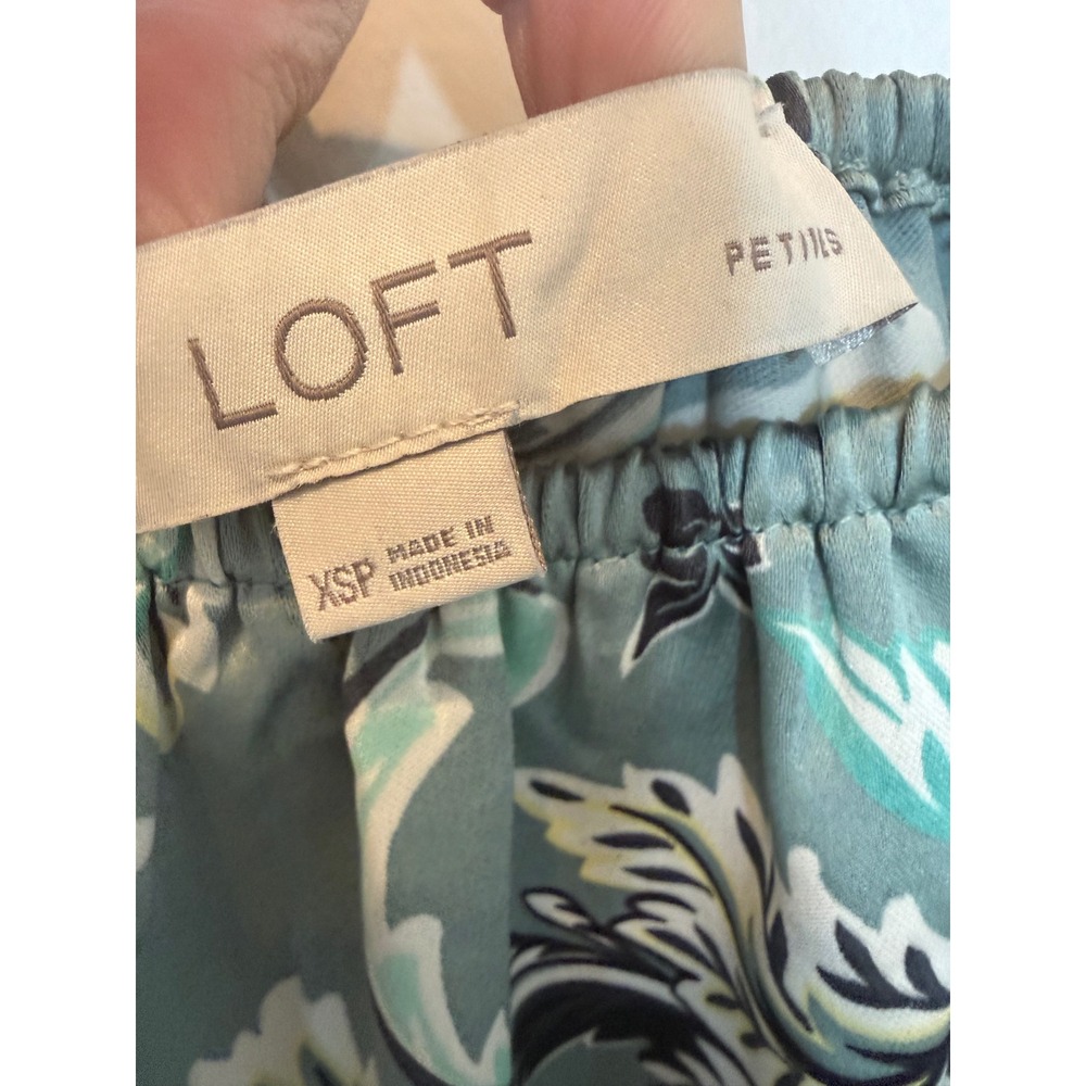 LOFT Petites Sage Green Floral Paisley Elastic Neck Long Sleeve Blouse 168 - Picture 5 of 6
